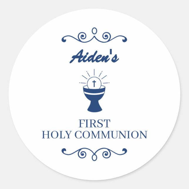 Adesivo Redondo First Holy Communion Chalice Sticker for Boys (Frente)
