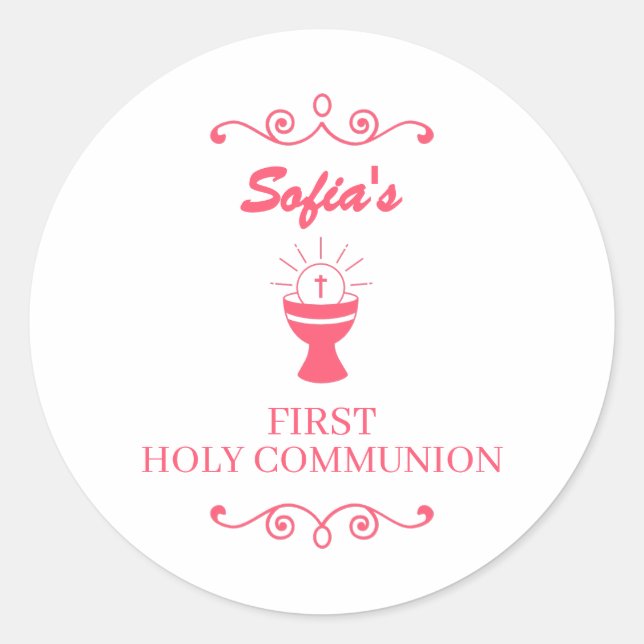 Adesivo Redondo First Holy Communion Chalice Sticker For Girls (Frente)
