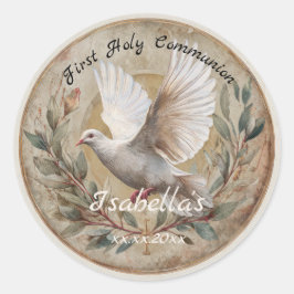Adesivo Redondo  First Holy Communion Dove Vintage Christian Theme