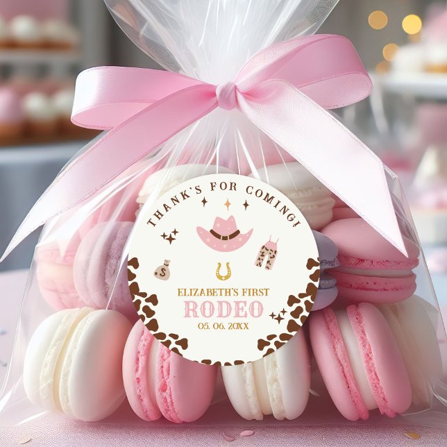 Adesivo Redondo First Rodeo Birthday Girl, Fun Cowgirl Birthday (Criador carregado)