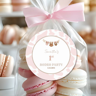 Adesivo Redondo First Rodeo Pink Cowgirl Western Birthday
