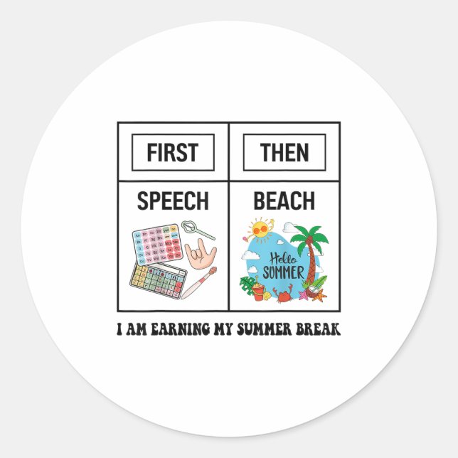 Adesivo Redondo First Speech Then Beach Funny Speech Therapy Summe (Frente)