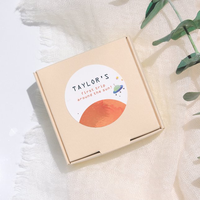 Adesivo Redondo First Trip Around The Sun Space Boy Birthday (Criador carregado)