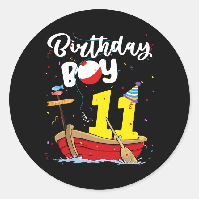 Adesivo Redondo Fisherman 11th Birthday Boy Fishing 11 Year Old (Frente)