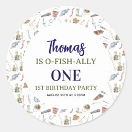 Adesivo Redondo Fishing 1st Birthday | O-Fish-Ally One party