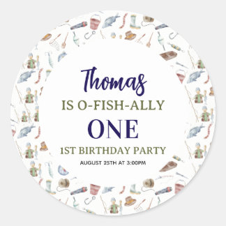 Adesivo Redondo Fishing 1st Birthday | O-Fish-Ally One party