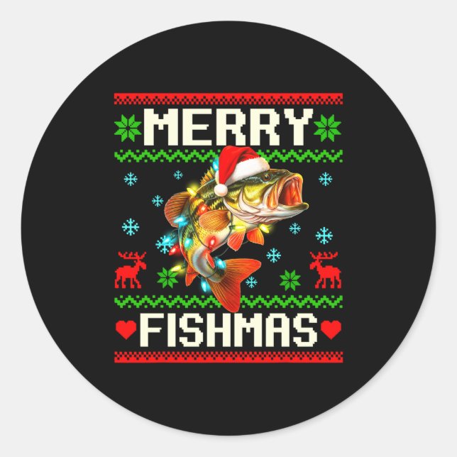 Adesivo Redondo Fishing B Fish Merry Fishmas Fisherman Ugly Christ (Frente)