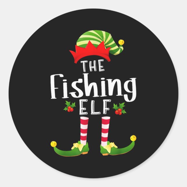 Adesivo Redondo Fishing Christmas Elf Matching Pajama X-mas Party  (Frente)