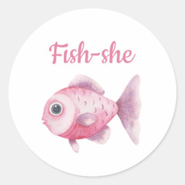 Adesivo Redondo Fishing Gender Reveal - Team Girl Fish-she