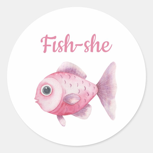 Adesivo Redondo Fishing Gender Reveal - Team Girl Fish-she (Frente)
