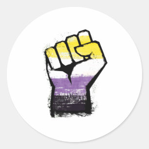 Adesivo Redondo Fist de Protesto de Orgulho Não-Binário