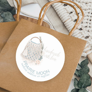 Adesivo Redondo Fita à mão com o Love Watercolor Macrame Bag Per