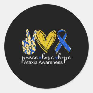 Adesivo Redondo Fita Azul Conscientização Ataxia Paz Amor Esperanç