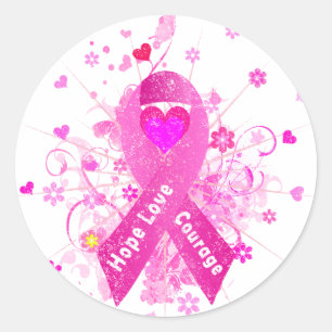 Adesivo Redondo Fita cor-de-rosa do cancro da mama