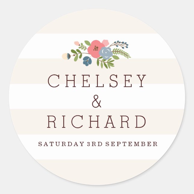 Adesivo Redondo Fita de Casamento - Vinheta Rosa (Frente)