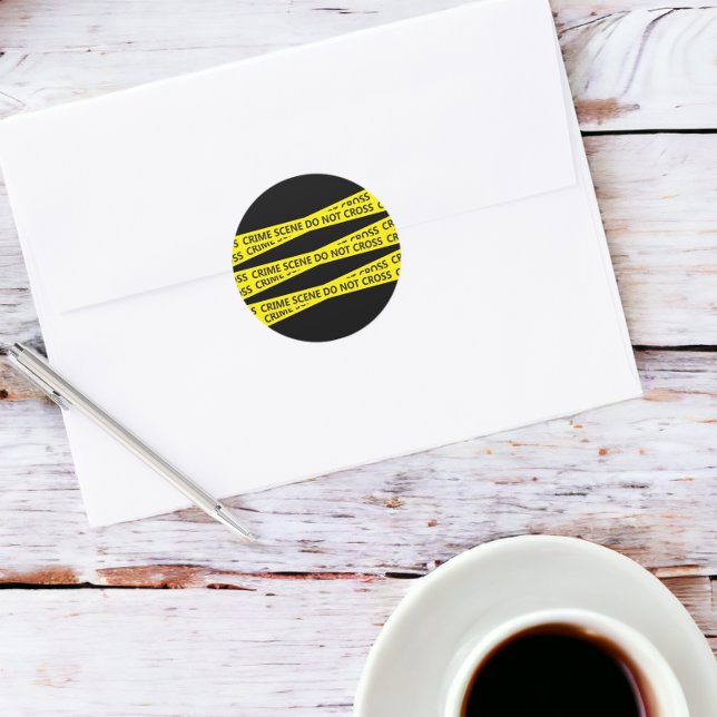 Adesivo Redondo Fita de Cena de Crime Policial (Police Crime Scene Tape stickers from Ricaso)