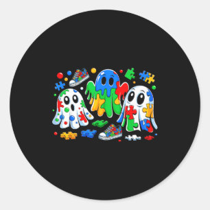 Adesivo Redondo Fita de Puzzle Colorido de Fantasma de Halloween C