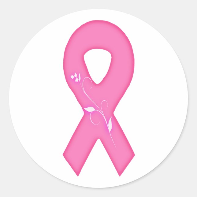 Adesivo Redondo Fita De Sensibilização Do Cancer Com Flor (Frente)