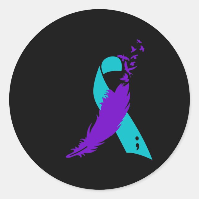 Adesivo Redondo Fita de Sensibilização para o Suicídio do Semicolã (Frente)