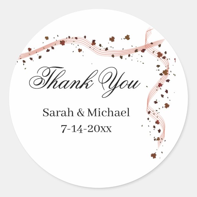 Adesivo Redondo Fita desenhada à mão e palhetas de casamentos (Frente)