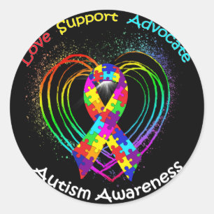 Adesivo Redondo Fita do autismo no coração:
