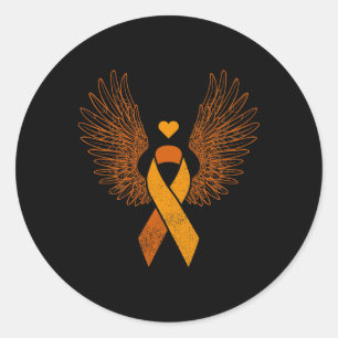 Adesivo Redondo Fita Laranja Alada Leucemia Câncer de Sangue Consc