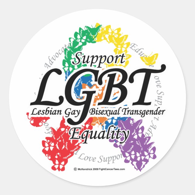 Adesivo Redondo Fita LGBT de Borboletas (Frente)