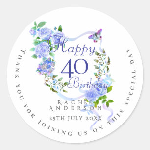 Adesivo Redondo Fita Rosa Azul 40º Aniversário