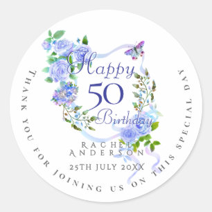 Adesivo Redondo Fita Rosa Azul 50º Aniversário