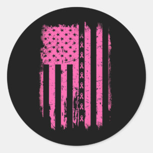 Adesivo Redondo Fita Rosa Brisa Americana Flag Usa Bream Cancer Aw