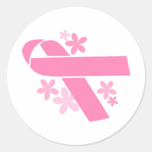 Adesivo Redondo Fita Rosa - Consciência do Cancer da Mama