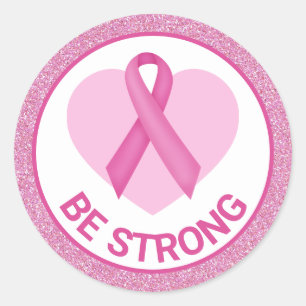 Adesivo Redondo Fita rosa de consciência do Cancer da mama e coraç