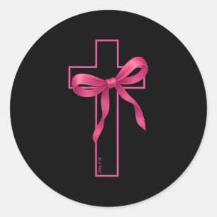 Adesivo Redondo Fita rosa Fita Cruzada Cancer Sensibilização Crist