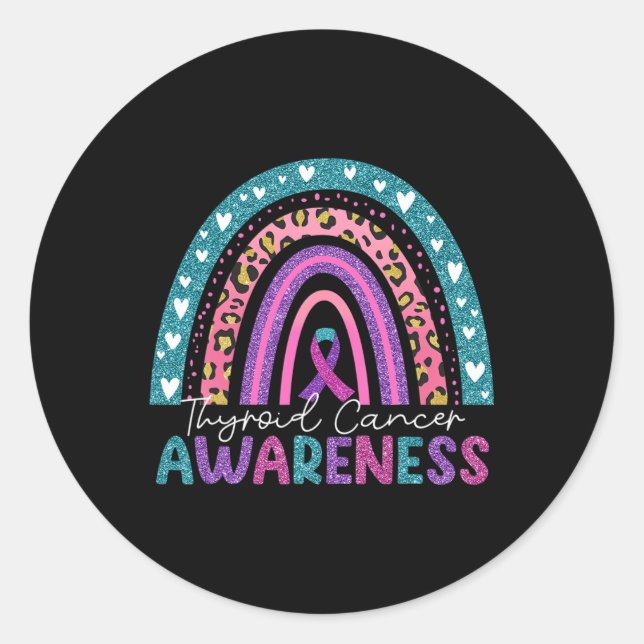 Adesivo Redondo Fita rosa púrpura Cancer da tireoide arco-íris (Frente)