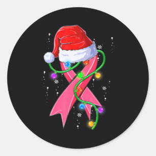 Adesivo Redondo Fita rosa Santa Hat de Natal Cancer