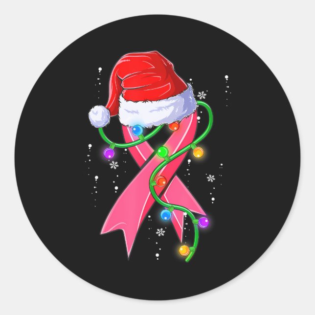 Adesivo Redondo Fita rosa Santa Hat de Natal Cancer (Frente)