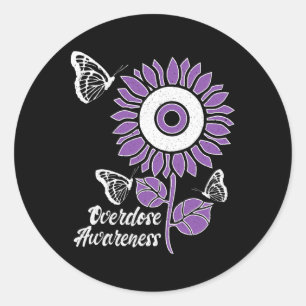 Adesivo Redondo Fita Roxa Borboleta Girassol Sobredosagem Awarene