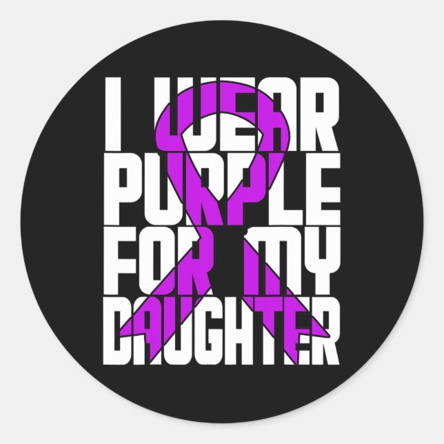 Adesivo Redondo Fita Roxa câncer de pâncreas Vestida para Filha (Frente)