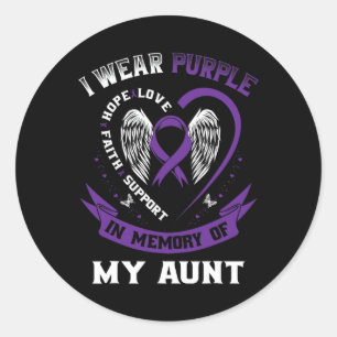 Adesivo Redondo Fita Roxa Em Memória Do Câncer de pâncreas Da Tia
