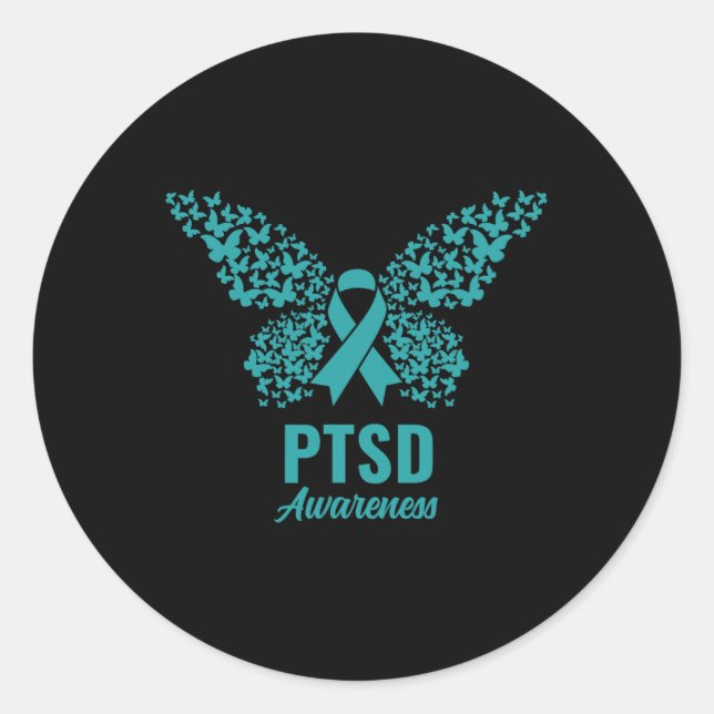 Adesivo Redondo Fita Teal Com Borboletas - Sensibilização Ptsd (Frente)