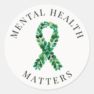 Adesivo Redondo Fita Verde de Saúde Mental Personalizada Estética 