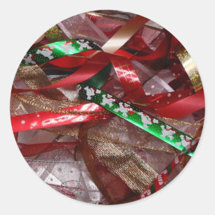 Adesivo Redondo Fitas de Natal Vermelho Verde e Dourado Feriado