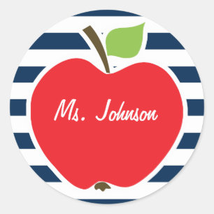 Adesivo Redondo Fitas Horizontais Azuis Escuras; Maçã