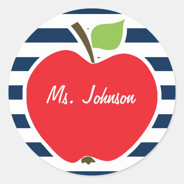 Adesivo Redondo Fitas Horizontais Azuis Escuras; Maçã (Frente)