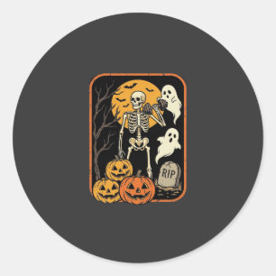 Adesivo Redondo Fitness Halloween Esqueleto Fantasma Abóbora Trein