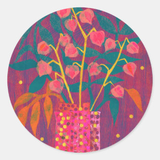 Adesivo Redondo Fitsalis Chineses Lanternas Autumn Floral Sticker