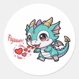 Adesivo Redondo Fiyaaah Cute Baby Dragon Chibi Anime Kawaii Heart