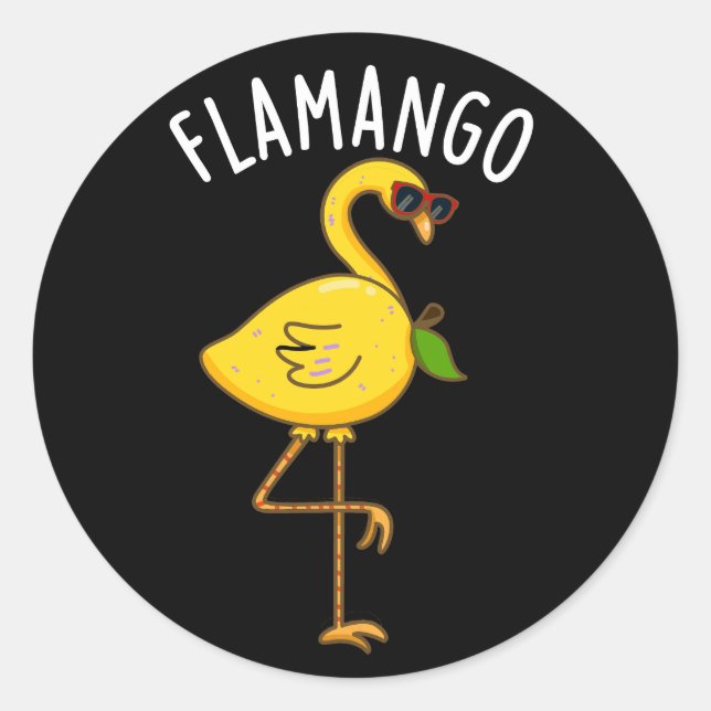 Adesivo Redondo Fla-mango Funny Flamingo Pun Dark BG (Frente)