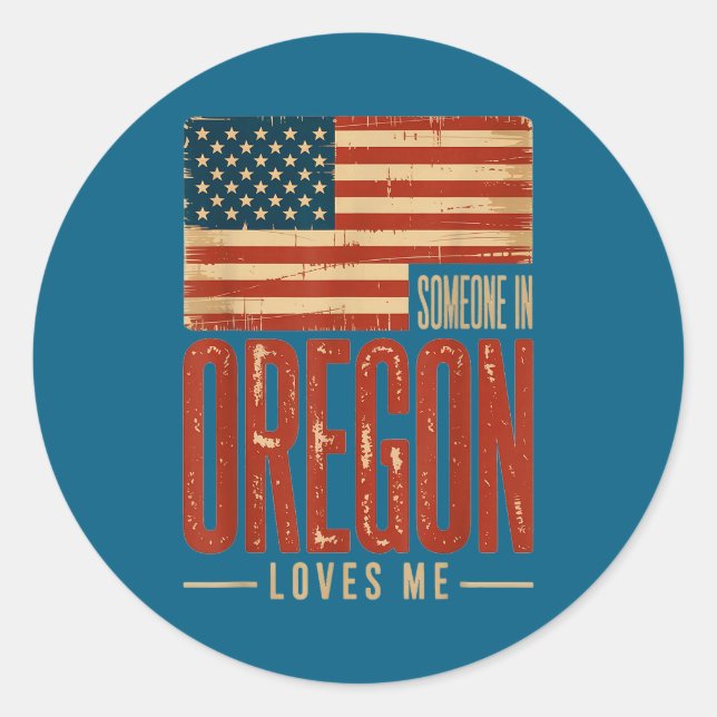 Adesivo Redondo Flag Me Oregon US Loves Someone Crew (Frente)