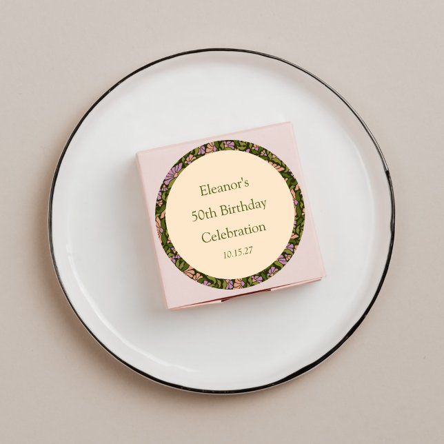 Adesivo Redondo Flamentação de Cuta Verde Retro Boho 50º Aniversár (Criador carregado)